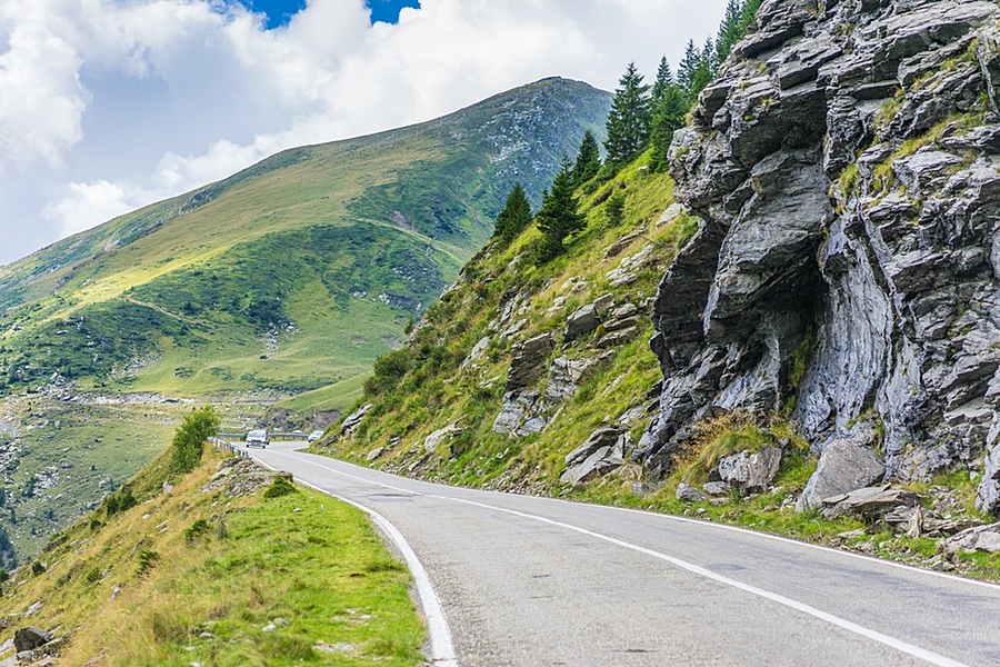 Long Road Along Romanian Mountains and Rocks