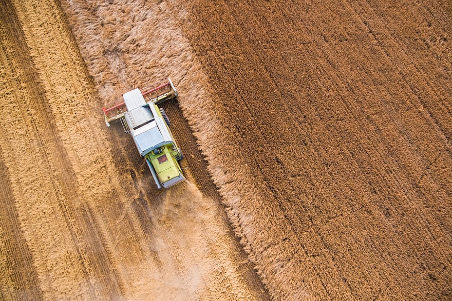 Combine Harvester at Work from Bird’s Eye View #2