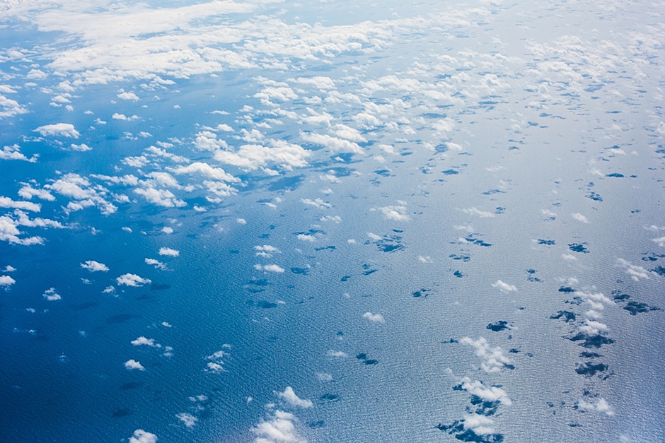 Clouds over the Pacific Ocean from an Airplane